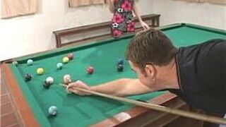 Shemale fucks stud on pool table - porn video