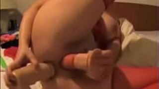 Sexy babe takes a toy in her ass and pussy - porn video
