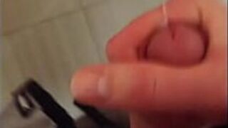 Hot young cock jerks off in bathroom - porn video